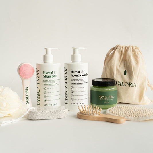 Kit Herbal Avaloria | Shampoo + Acondicionador + Gel + 6 Accesorios (Nuevo producto)